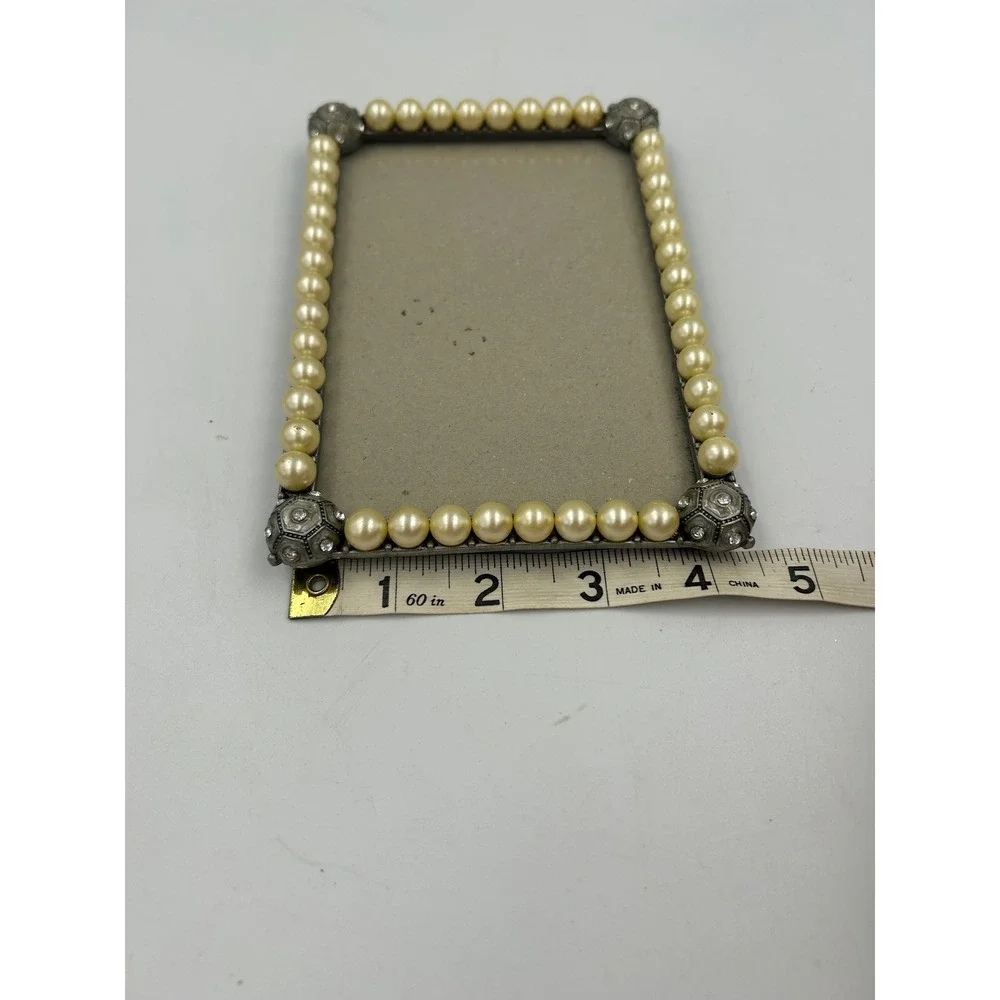 Vintage Style Faux Pearl and Rhinestone Metal Picture Frame 4x6 Tabletop Decor
